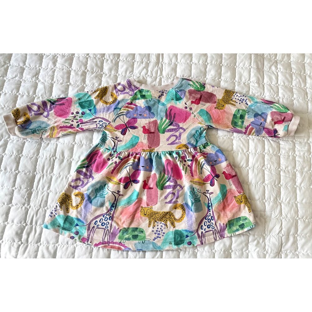 Next Girls Colorful Animal Print Sweatshirt Dress | Size 4–5Y | Cotton